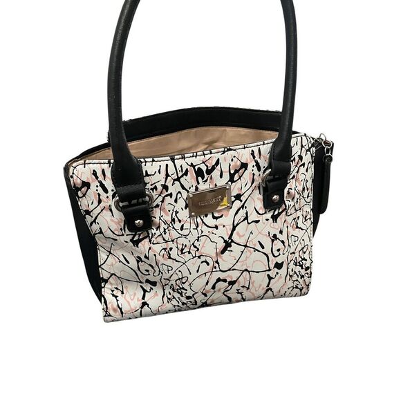 Nine West Satchel Splatter Pattern in Pink, White, and Black Good Condition - Picture 2 of 8